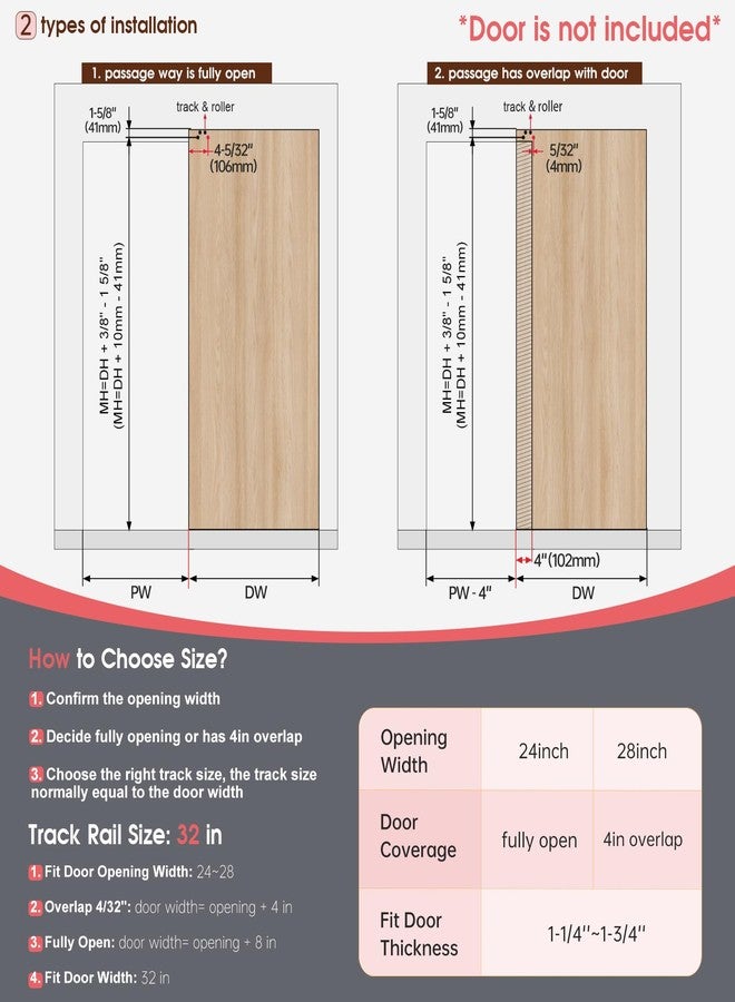 CEAKIAN 32" Concealed Sliding Barn Door Hardware Kit with Soft Close Mechanism, Hidden Aluminum Track System, Wall Mount for Interior Wooden Door (NO Door) - Image 2