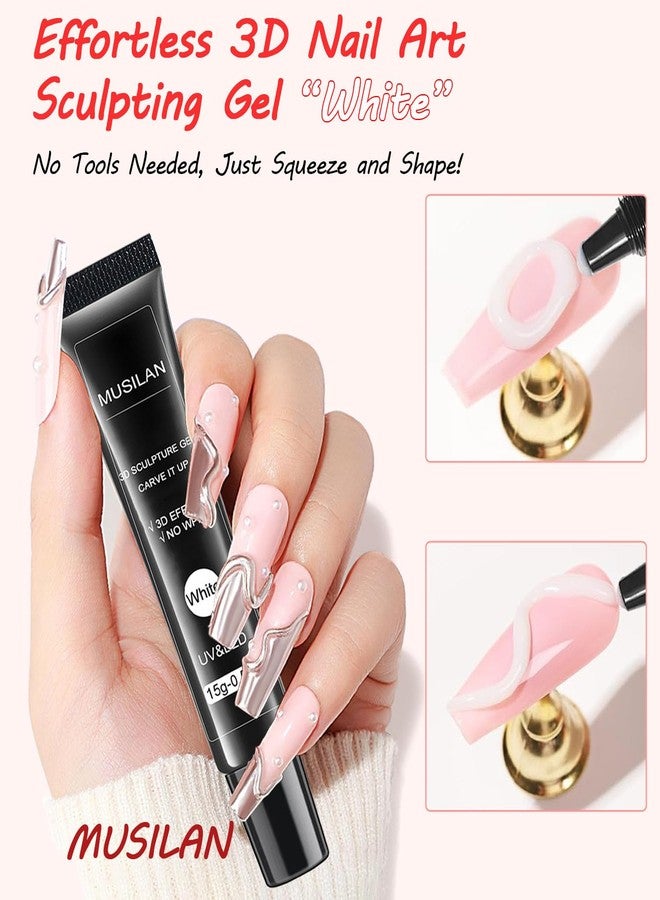 MUSILAN 3D Nail Gel - Nail Art Sculpting Gel Glue for Nails Tips,Molding, Drawing, Nail Charms & Gems, Chrome Powder and Rhinestone Design No Wipe,UV Curing Needed Salon & DIY Use(White Sculpting Gel) - Image 3