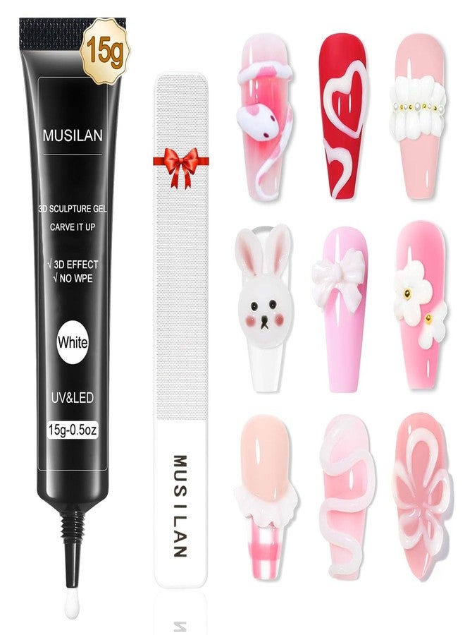 MUSILAN 3D Nail Gel - Nail Art Sculpting Gel Glue for Nails Tips,Molding, Drawing, Nail Charms & Gems, Chrome Powder and Rhinestone Design No Wipe,UV Curing Needed Salon & DIY Use(White Sculpting Gel) - Image 1