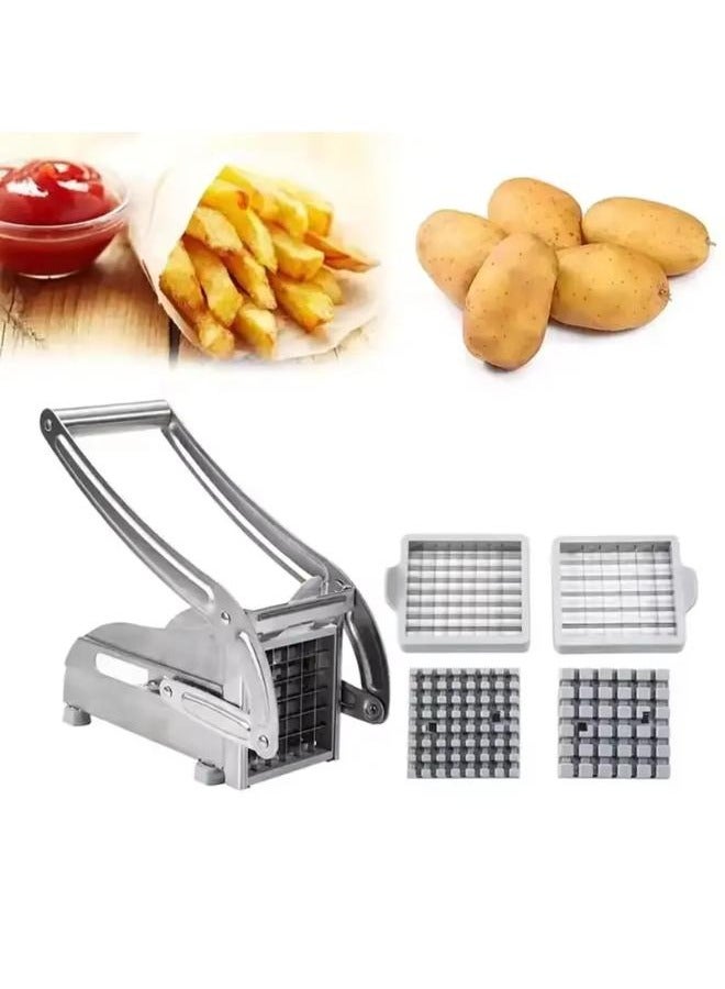 Silver Stainless Steel Potato Chipper and Slicer with 2 Interchangeable Blades for Perfect Cuts  - Image 5