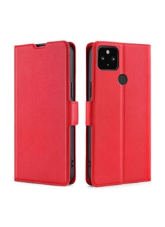 HuHa Case Cover For For Google Pixel 5 XL 4G & 5G / Pixel 4a 5G Ultra-thin Voltage Side Buckle PU + TPU Horizontal Flip Leather Case with Holder & Card Slot(Red) 