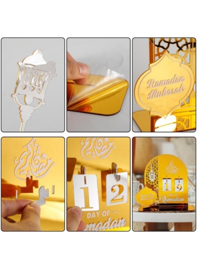 GGEROU - Ramadan Countdown Calendar,Acrylic Ramadan Calendar,30 Days Mirror Ramadan Countdown Calendar,Ramadan Table Centerpiece Ornaments Style - Image 1