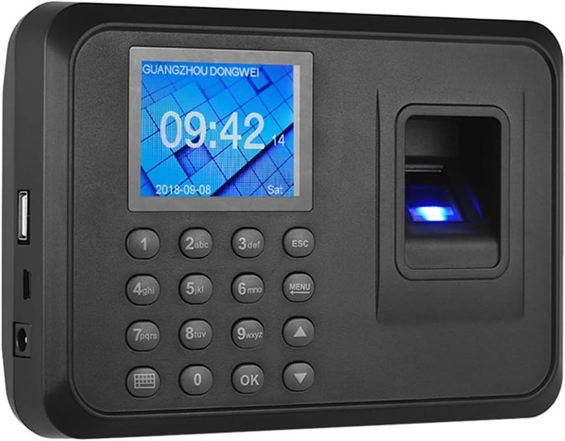 جهاز تسجيل الحضور متعدد اللغات ببصمة الإصبع وكلمة المرور، شاشة LCD مقاس 2.4 بوصة، جهاز تسجيل حضور الموظفين مع إمكانية تصدير البيانات - Image 1