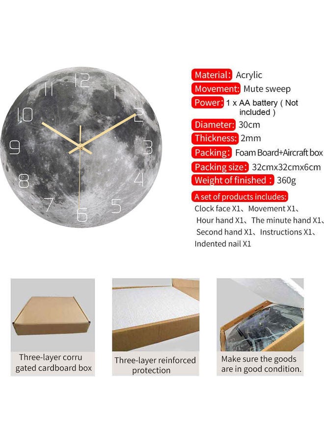 NIBEMINENT Luminous Moon Wall Clock Grey - Image 4