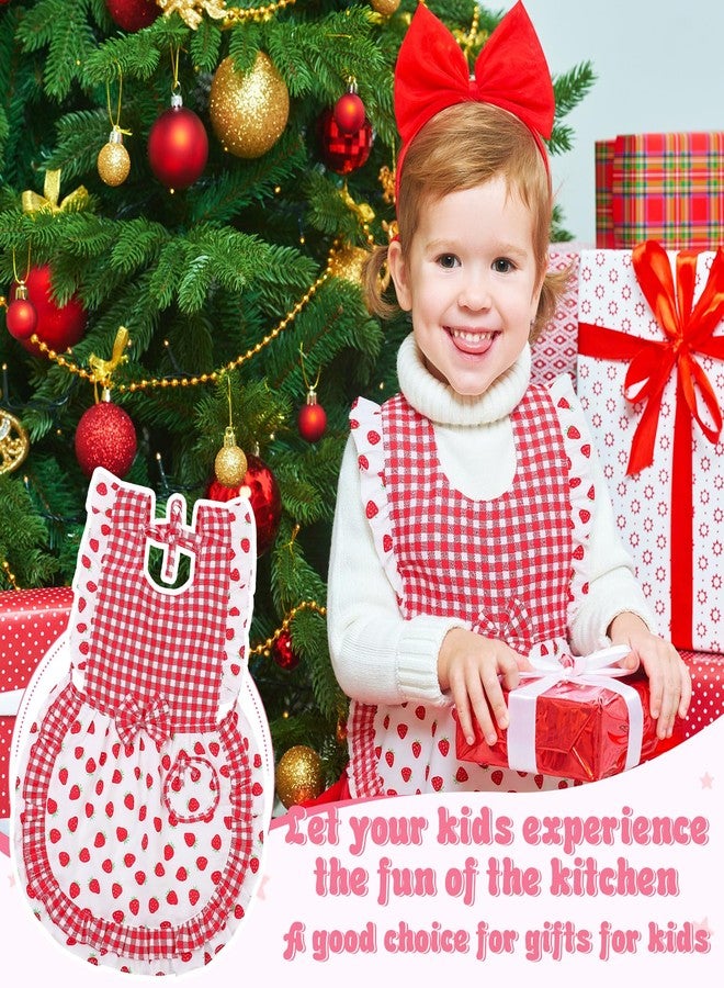 XLSXEXCL Kids Aprons for Girls, Cute Gingham Apron with Strawberry Print, Sweet Ruffle Design, Ideal Photo Props Gifts for Baby, Toddler Aprons for Ages 1-3 Years (Tie-Back Style) - Image 4