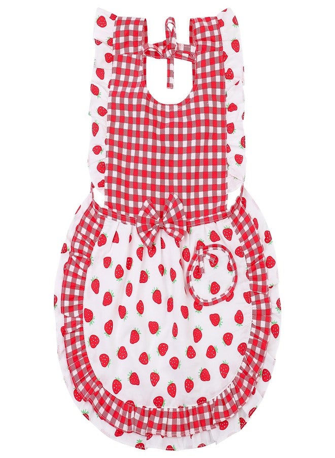 XLSXEXCL Kids Aprons for Girls, Cute Gingham Apron with Strawberry Print, Sweet Ruffle Design, Ideal Photo Props Gifts for Baby, Toddler Aprons for Ages 1-3 Years (Tie-Back Style) - Image 1