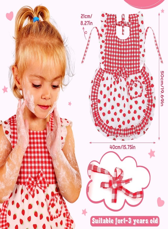 XLSXEXCL Kids Aprons for Girls, Cute Gingham Apron with Strawberry Print, Sweet Ruffle Design, Ideal Photo Props Gifts for Baby, Toddler Aprons for Ages 1-3 Years (Tie-Back Style) - Image 2