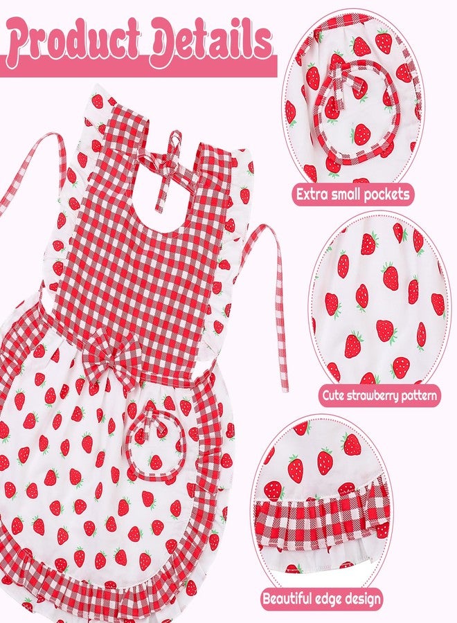 XLSXEXCL Kids Aprons for Girls, Cute Gingham Apron with Strawberry Print, Sweet Ruffle Design, Ideal Photo Props Gifts for Baby, Toddler Aprons for Ages 1-3 Years (Tie-Back Style) - Image 3