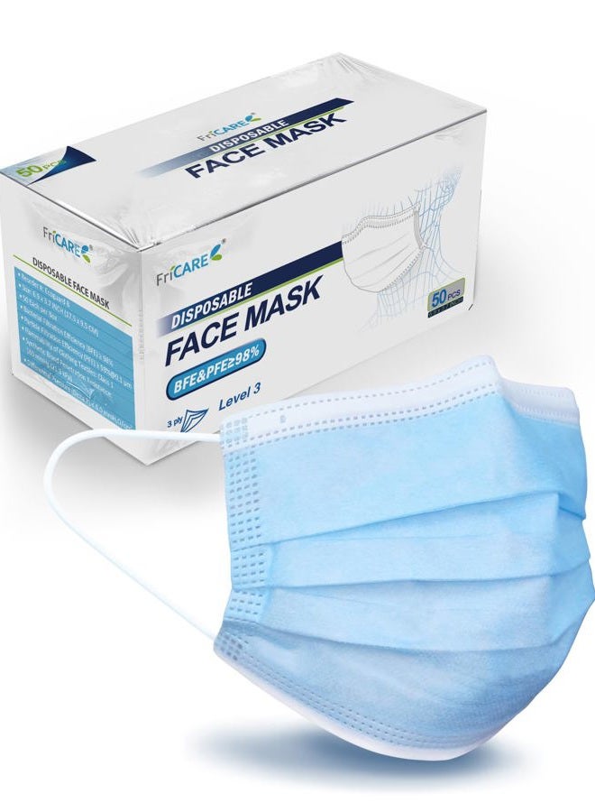 FriCARE Made in USA Disposable Face Masks, ASTM Level 3 Mask with 3 Ply Medical Grade Protection & Elastic Earloop, Breathable Comfortable for Adults, 50 Pack Blue - Image 1