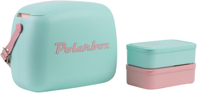 بولار بوكس حقيبة تبريد حمل من Polarbox | صندوق غداء رجعي للنزهة حقيبة غداء قابلة لإعادة الاستخدام حقيبة تبريد صغيرة عتيقة تشمل حاويتين للطعام! طعام ومشروبات للعمل والسفر والشاطئ والتخييم والمشي لمسافات طويلة 6 لتر (Cyan Rose) - Image 1
