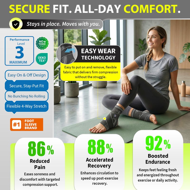 BLITZU Ankle Brace for Women, Men, Plantar Fasciitis Relief, Achilles Tendonitis Brace for Sprained Foot, Ankle Compression Sleeve with Strap Black M - Image 5