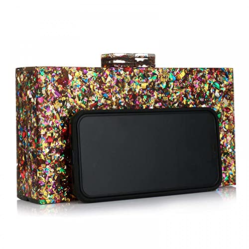 Gets Acrylic Purses and Handbags for Women Multicolor Perspex Box Clutch Purses for Women Wedding Evening Crossbody Handbag (Mixed Gold) - Image 2