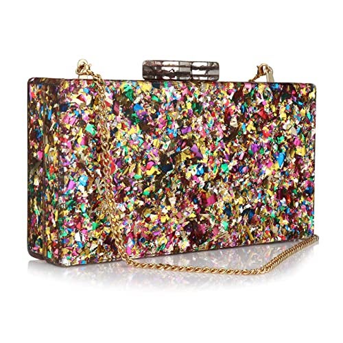 Gets Acrylic Purses and Handbags for Women Multicolor Perspex Box Clutch Purses for Women Wedding Evening Crossbody Handbag (Mixed Gold) - Image 1