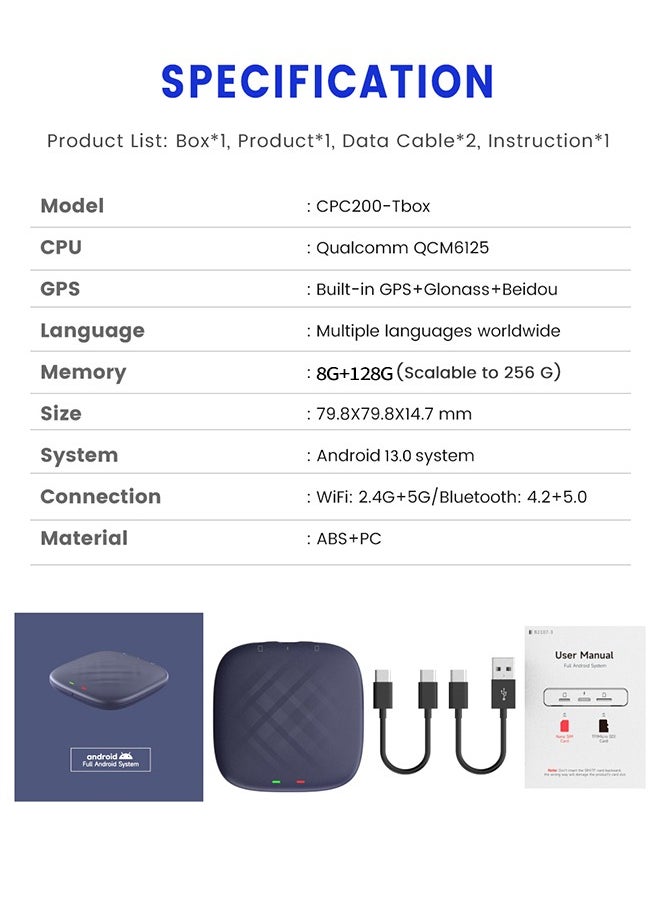 CarlinKit 8G+128G Android 13 CarPlay TV AI Box Ultra QCM6125 8-Cores Wireless CarPlay& Android Auto GPS For YouTube Netflix IPTV