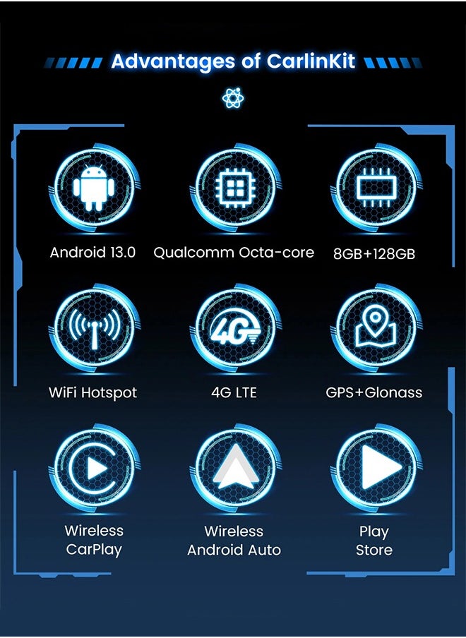 CarlinKit 8G+128G Android 13 CarPlay TV AI Box Ultra QCM6125 8-Cores Wireless CarPlay& Android Auto GPS For YouTube Netflix IPTV