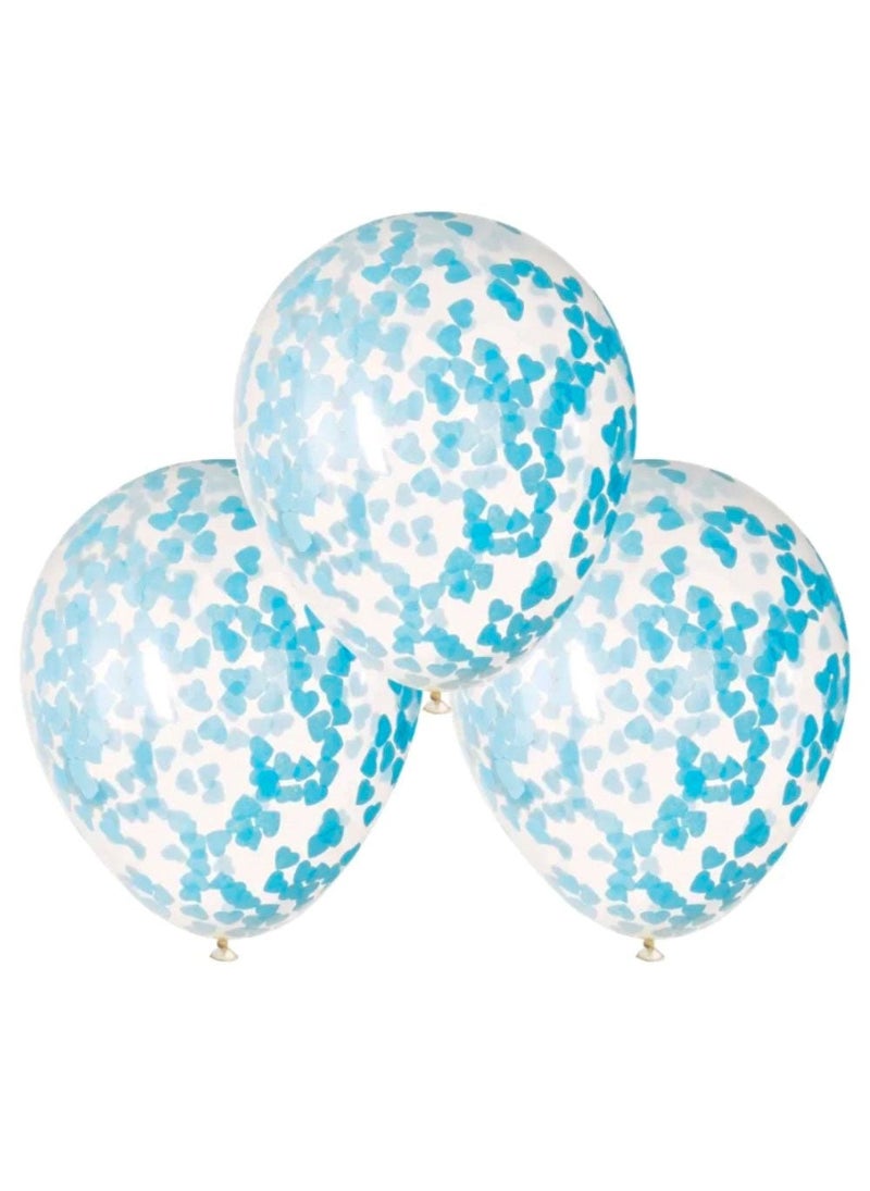 Unique Confetti Hearts Balloons Light Blue Transparent 40 cm 5-Pack