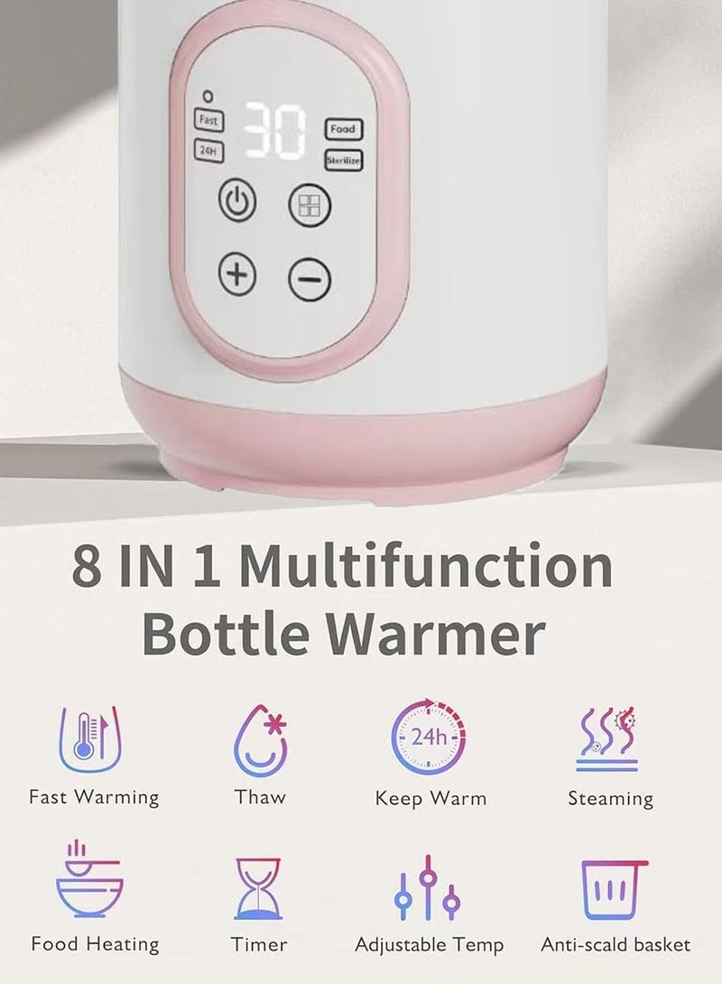 MarlaMall Baby Milk Warmer, 8-in-1 Fast Baby Bottle Warmer for Breastmilk or Formula, Accurate Temperature Control, 24H Keep, Food Heater&Defrost BPA-Free Bottle Warmer for All Bottles (Pink) - Image 2