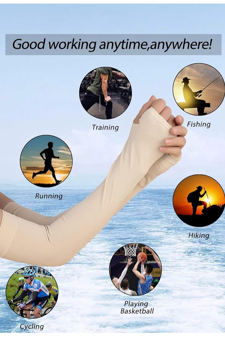 إيه جي دي 2 أزواج من أكمام الأذرع شفافة للنساء، قابلة للفصل، بأكمام طويلة، واقية من آشعة الشمس فوق البنفسجية/ بيج وأبيض - Image 3