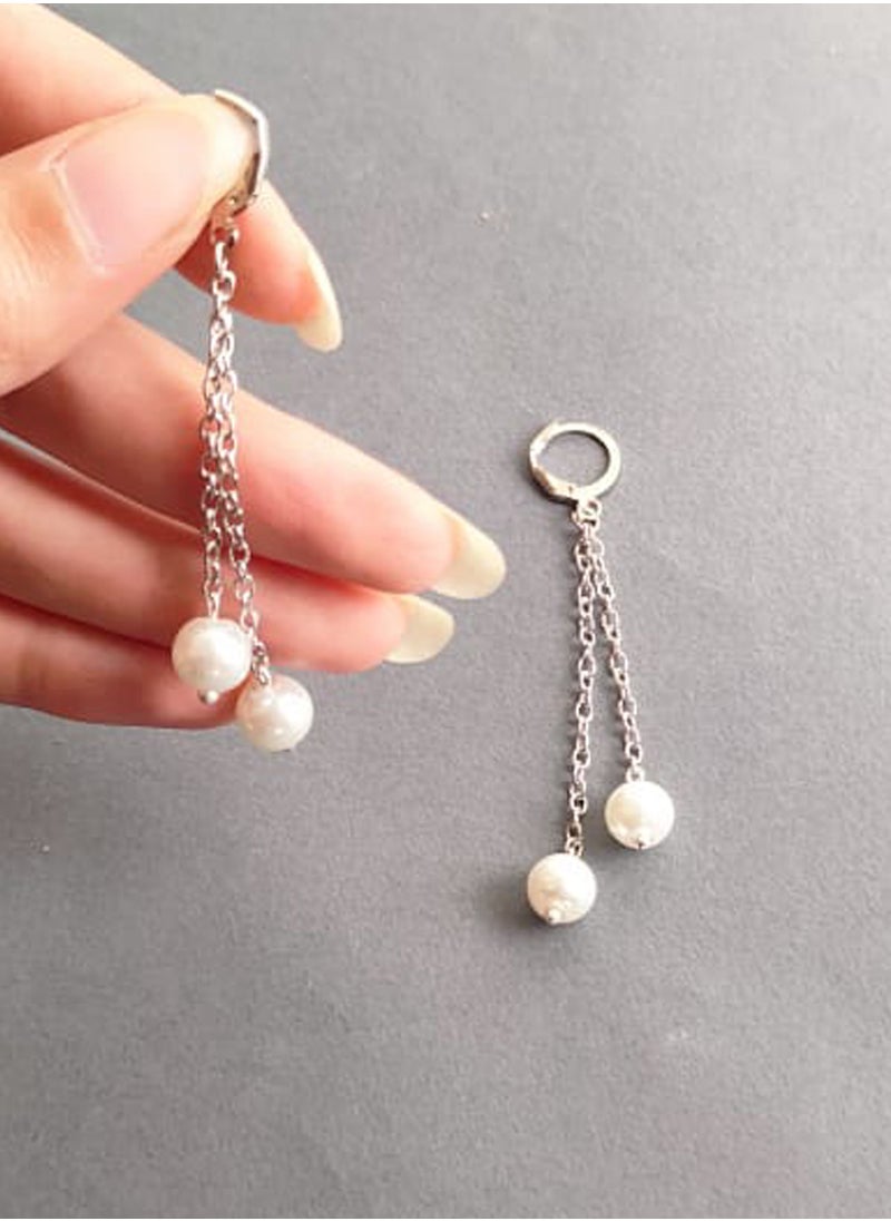 Generic EvancyStore Handmade Earrings Silver with fluffy Pearls women's accessories  - Image 2