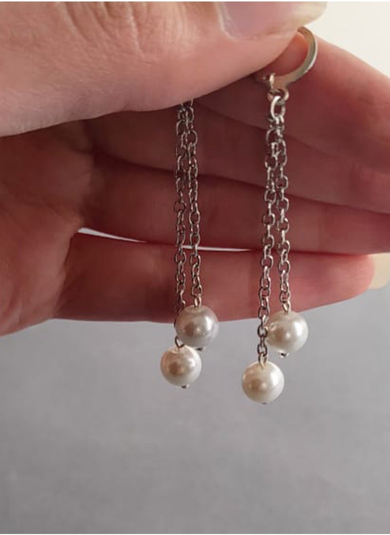 Generic EvancyStore Handmade Earrings Silver with fluffy Pearls women's accessories  - Image 3