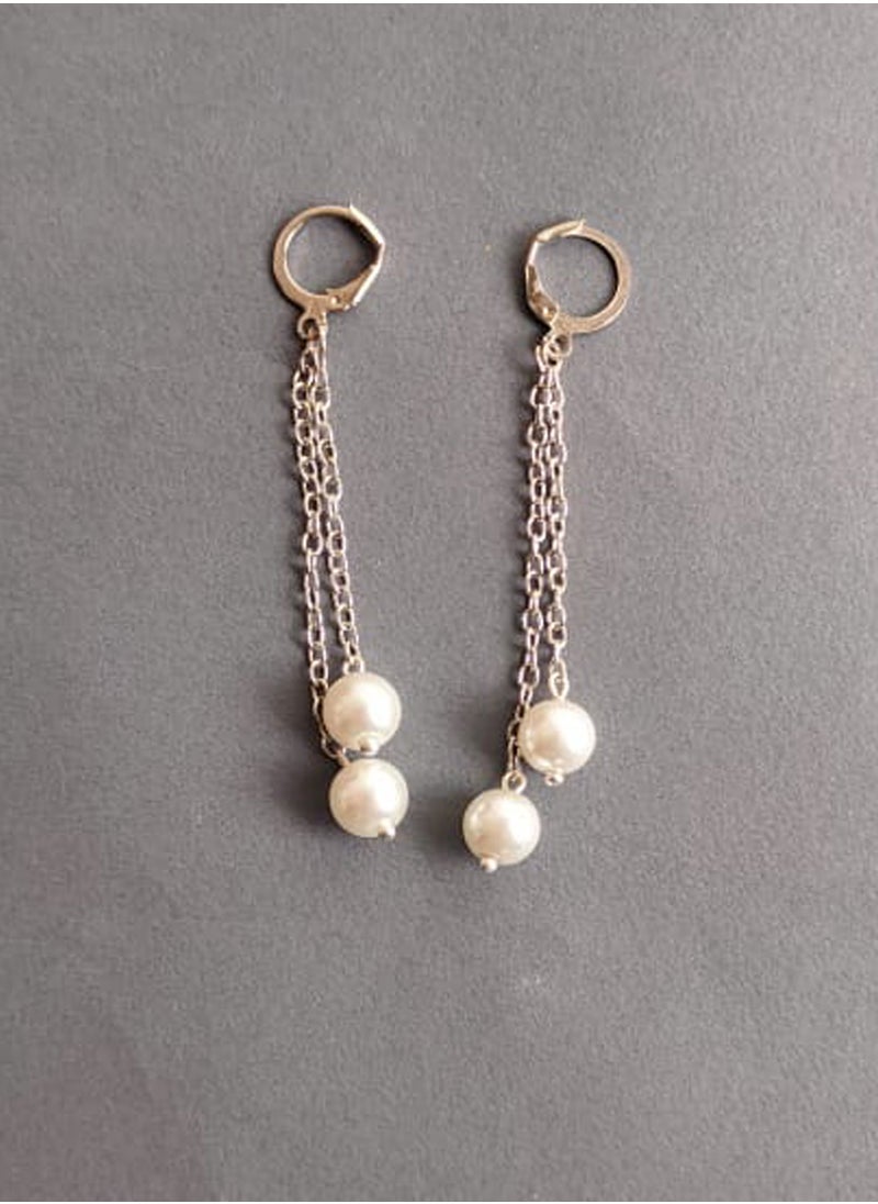 Generic EvancyStore Handmade Earrings Silver with fluffy Pearls women's accessories  - Image 4