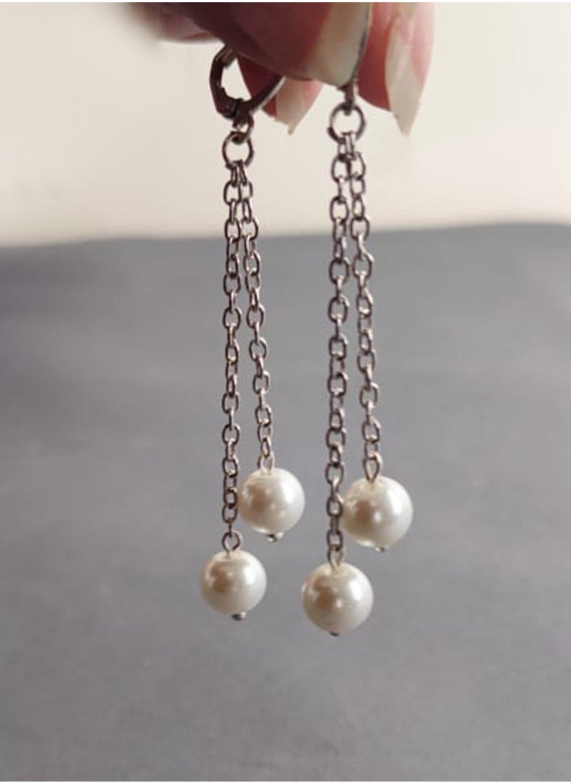 Generic EvancyStore Handmade Earrings Silver with fluffy Pearls women's accessories  - Image 1