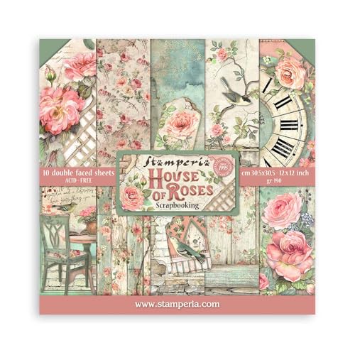 STAMPERIA INTERNATIONAL, KFT PAPER PAD 12X12 10PK HOUSE ROSE, 30.5 x 30.5 (12" x 12"), Multicoloured - Image 1