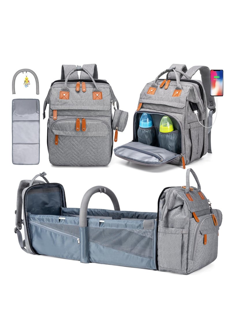 Generic Diaper Bag Backpack, Large Baby Diaper Bags for Boys Girls, Baby Bag with USB Charging Port, Multifunction Waterproof Travel Back Pack for Moms Dads, Grey  - Image 1
