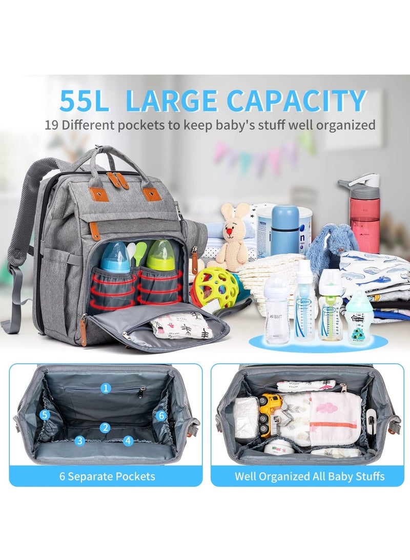 Generic Diaper Bag Backpack, Large Baby Diaper Bags for Boys Girls, Baby Bag with USB Charging Port, Multifunction Waterproof Travel Back Pack for Moms Dads, Grey  - Image 2