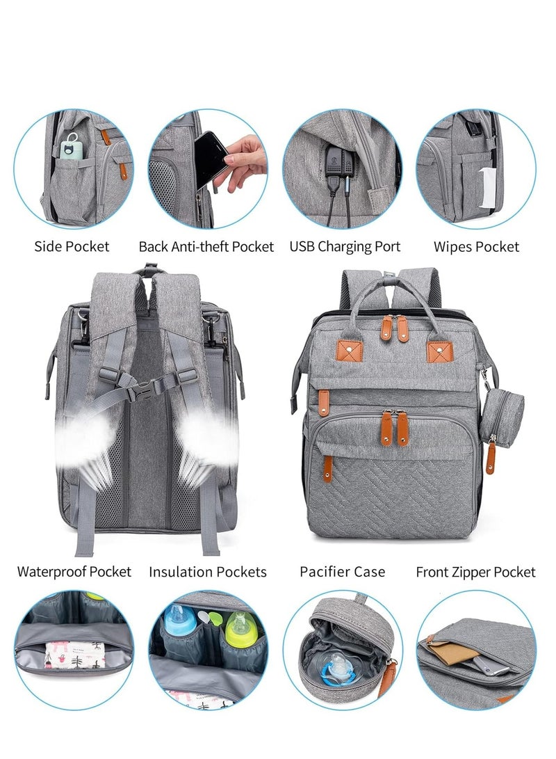Generic Diaper Bag Backpack, Large Baby Diaper Bags for Boys Girls, Baby Bag with USB Charging Port, Multifunction Waterproof Travel Back Pack for Moms Dads, Grey  - Image 4