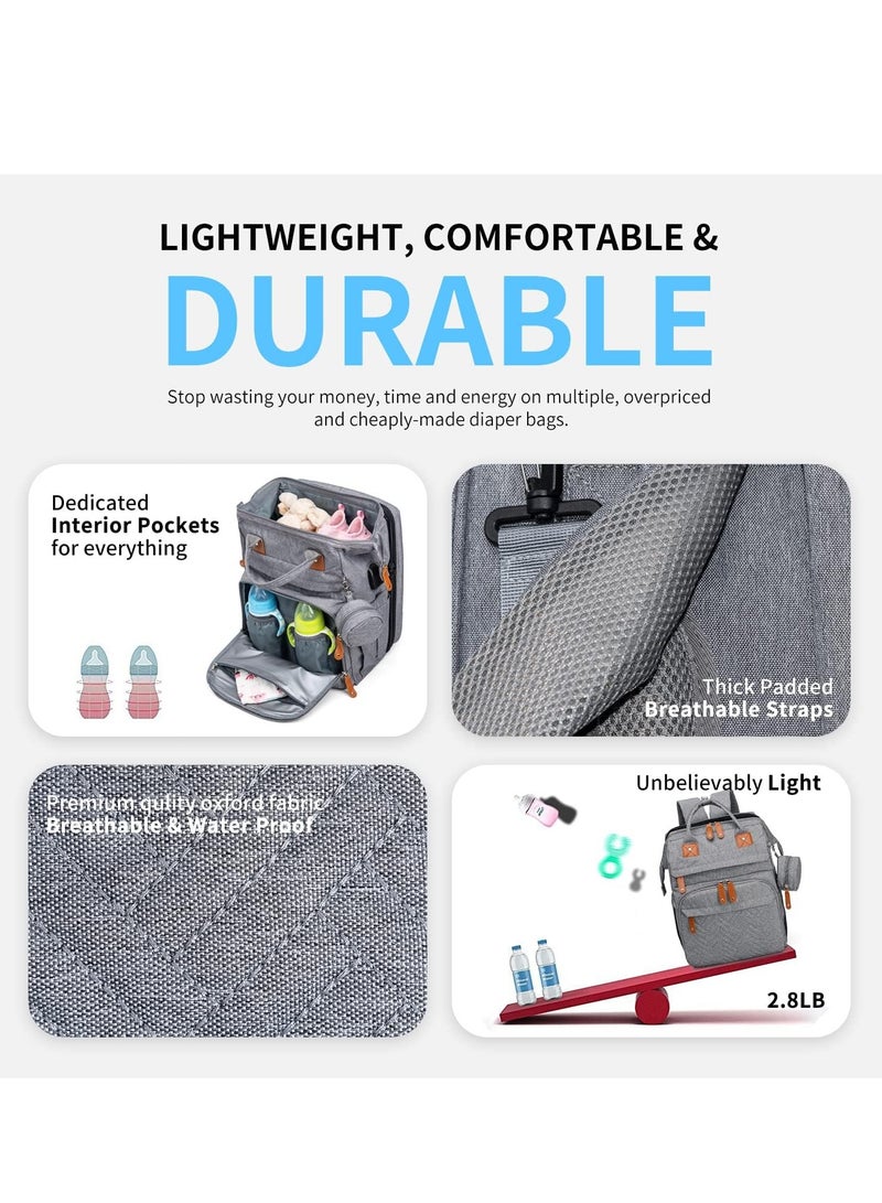 Generic Diaper Bag Backpack, Large Baby Diaper Bags for Boys Girls, Baby Bag with USB Charging Port, Multifunction Waterproof Travel Back Pack for Moms Dads, Grey  - Image 3