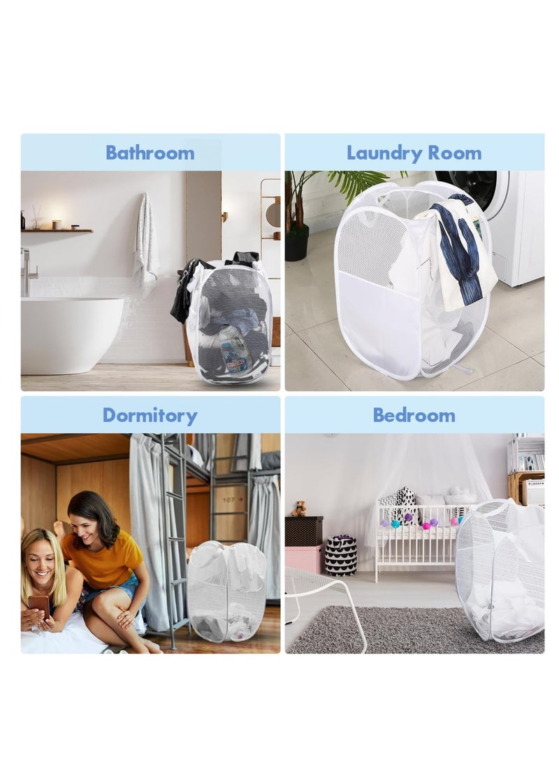 UPSTYLE - Foldable Pop Up Net Laundry Basket Storage Solution Compact Bin Mesh Collapsible Bag Laundry Hamper Collapsible Laundry Basket with Durable Handles & Side Premium Pop Up Laundry Bag (Green) - Image 1