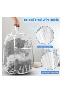 UPSTYLE Foldable Pop Up Net Laundry Basket Storage Solution Compact Bin Mesh Collapsible Bag Laundry Hamper Collapsible Laundry Basket with Durable Handles & Side Premium Pop Up Laundry Bag (Green)  - Image 3
