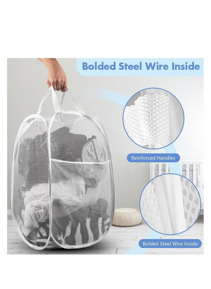 UPSTYLE Foldable Pop Up Net Laundry Basket Storage Solution Compact Bin Mesh Collapsible Bag Laundry Hamper Collapsible Laundry Basket with Durable Handles & Side Premium Pop Up Laundry Bag (Green)  - Image 3