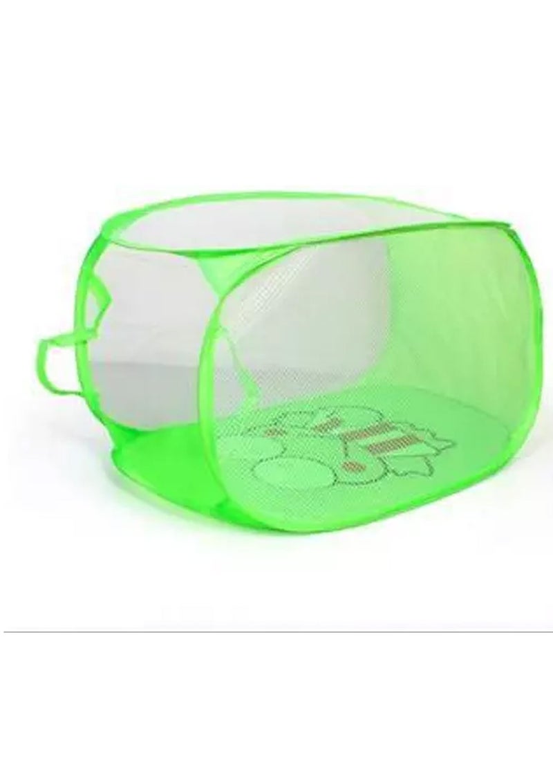 UPSTYLE - Foldable Pop Up Net Laundry Basket Storage Solution Compact Bin Mesh Collapsible Bag Laundry Hamper Collapsible Laundry Basket with Durable Handles & Side Premium Pop Up Laundry Bag (Green) - Image 1