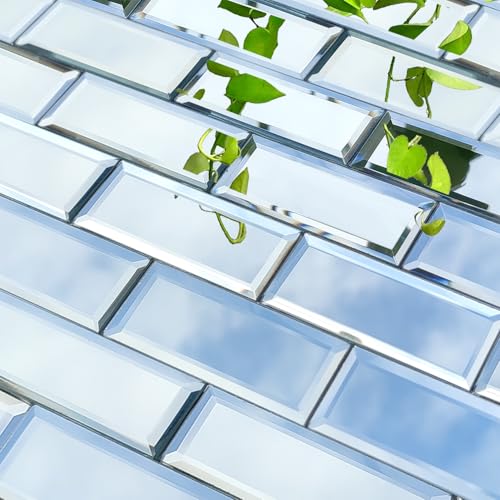 XIHACTY Peel and Stick Beveled Glass Tile. 6x2 Inch Mirror Backsplash Tiles. Cute Mirror Strip Tile for Kitchen, Bathroom Wall. 30 Pcs - Image 1