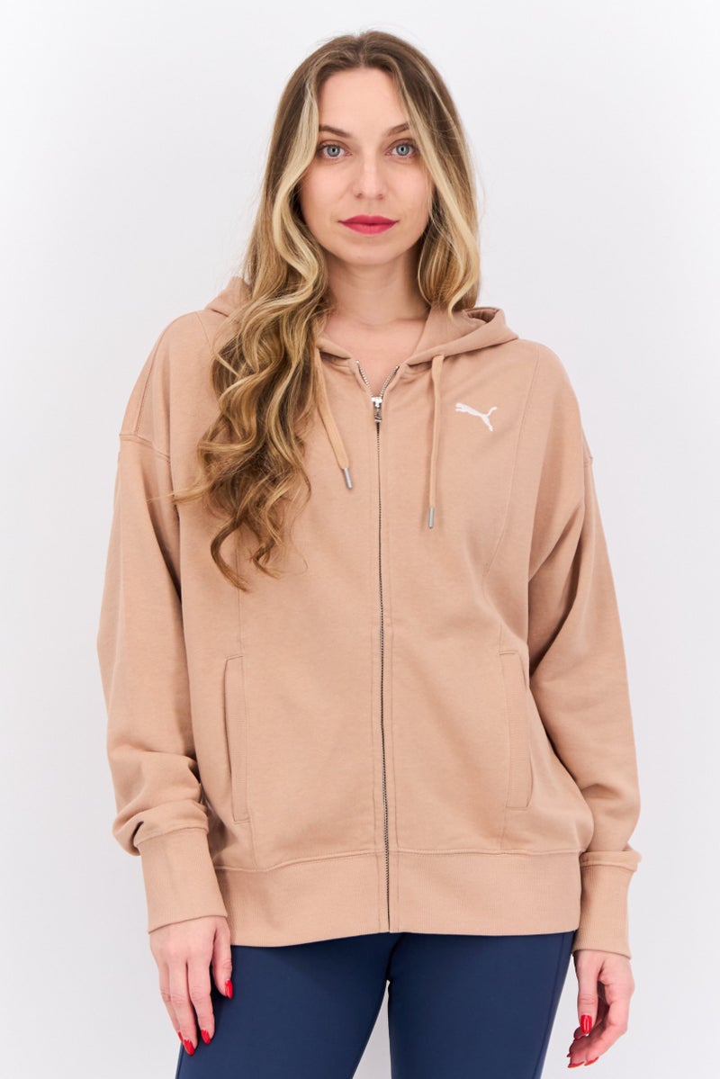 PUMA Women Sportswear Fit Hooded Outdoor Full Zip Sweatshirts, Light Tan - Image 1