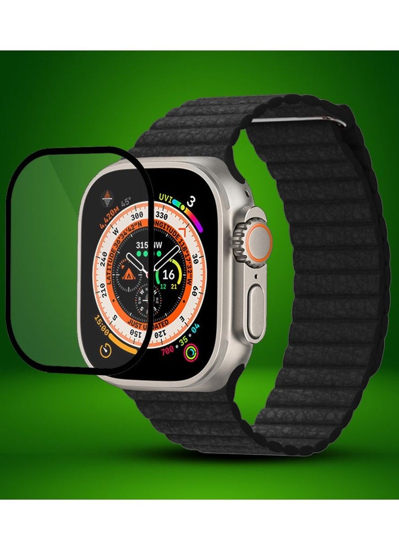 CATANES 2 Packs For Apple Watch Band 49mm Leather Loop Band Magnetic Watch Strap Wristband and 3D Screen Protector Black  - Image 2