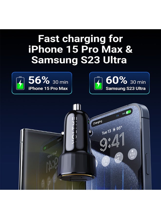 فولتمي شاحن سيارة فولتمي كازو بمنفذ USB-C ومنفذ USB وبقوة 48 واط - أسود - Image 3