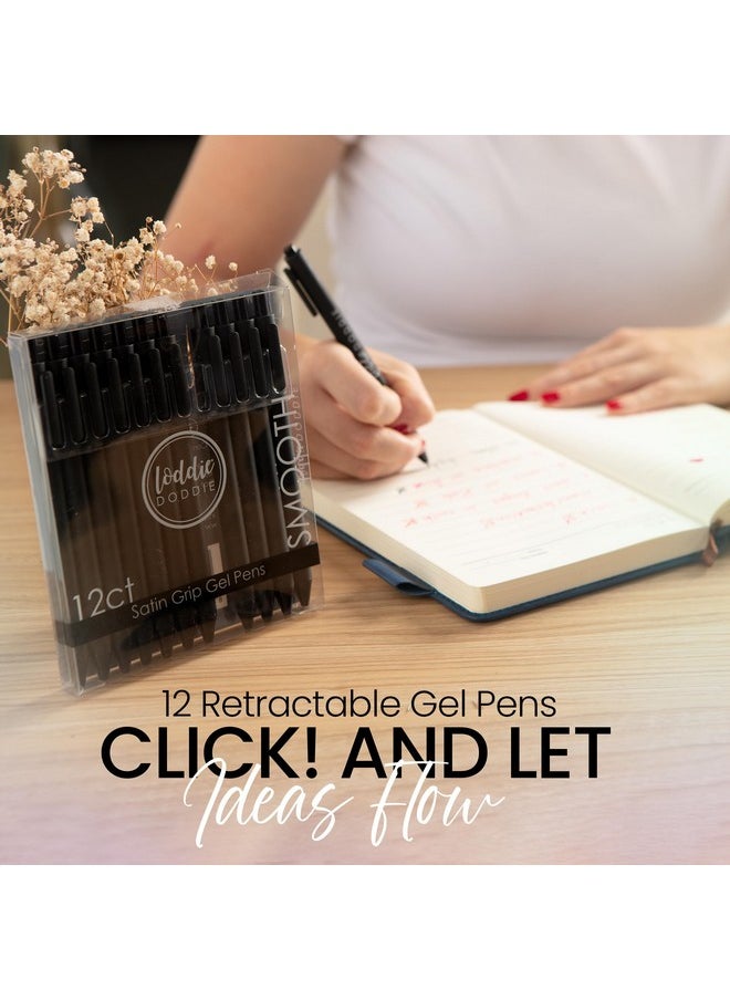 Loddie Doddie - Black Gel Pens For Journaling And Note Taking 12 Pack 0.7 Mm Medium Point Smooth Writing Retractable Pens No Bleed Non Smudge - Image 1