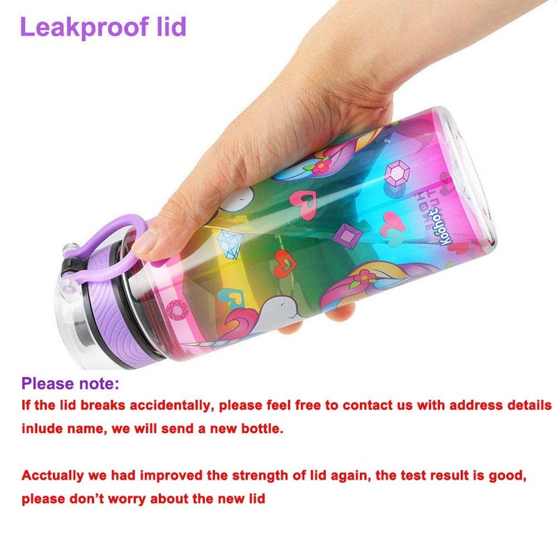 Home Tune Cute Water Bottle for School Kids Girls, BPA FREE Tritan & Leak Proof & Easy Clean & Carry Handle, 23oz/ 680ml - Unicorn - Image 3