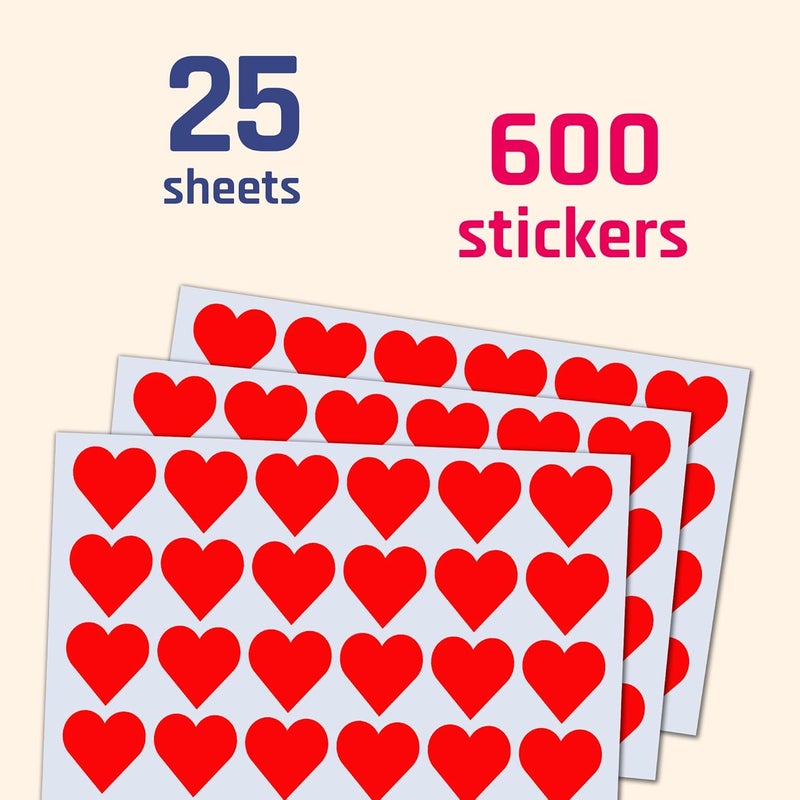 TownStix 600 قطعة ملصقات قلوب حمراء 1 بوصة - Image 3