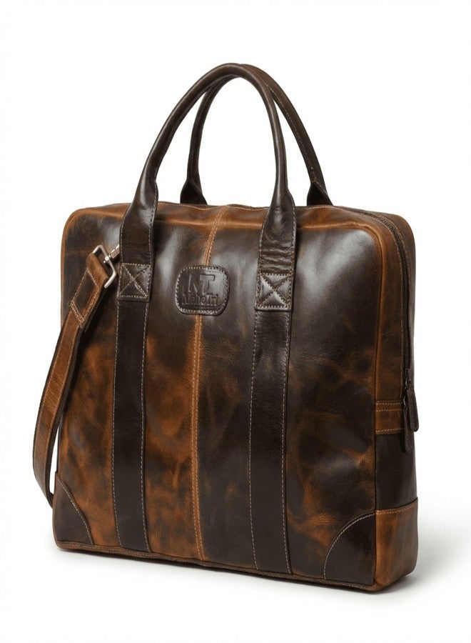 MaheTri Jefferson Classic Leather Messenger Bag, Vintage Laptop Bag Briefcase Satchel | Premium Buffalo Leather Retro Style | Limited Edition | Perfect for Office & Travel (Brown, 14 Inch) - Image 1