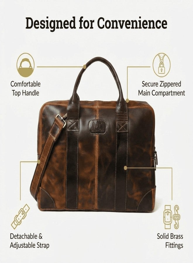 MaheTri Jefferson Classic Leather Messenger Bag, Vintage Laptop Bag Briefcase Satchel | Premium Buffalo Leather Retro Style | Limited Edition | Perfect for Office & Travel (Brown, 14 Inch) - Image 2
