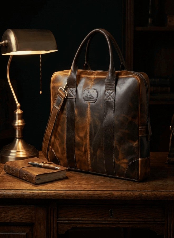 MaheTri Jefferson Classic Leather Messenger Bag, Vintage Laptop Bag Briefcase Satchel | Premium Buffalo Leather Retro Style | Limited Edition | Perfect for Office & Travel (Brown, 14 Inch) - Image 5
