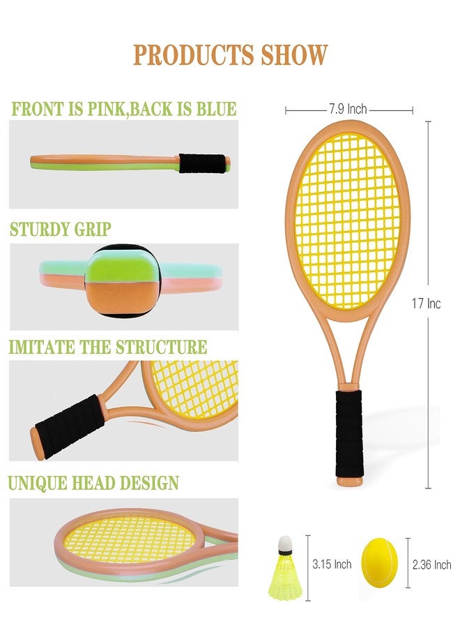 Crefotu Kid Tennis Racket Set for Toddler,Children,Sponge Handle, Includes 6 Badminton, 1 Tennis Ball, Bag and 2 Balls - Increase Children's Sports,Improve Tennis Skills (Orange&Green) - Image 2
