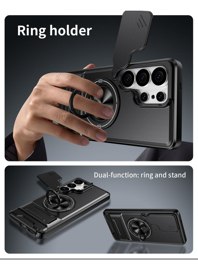 PULUZ Phone Case for Samsung for Galaxy S26 Ultra Multifunctional Phone Case. with Lanyard, 360° Rotating Ring, Bar-style Folding Stand, Sliding Window Lens Protection. Compatible with Car Mounts. It Provides All-around. - Image 5
