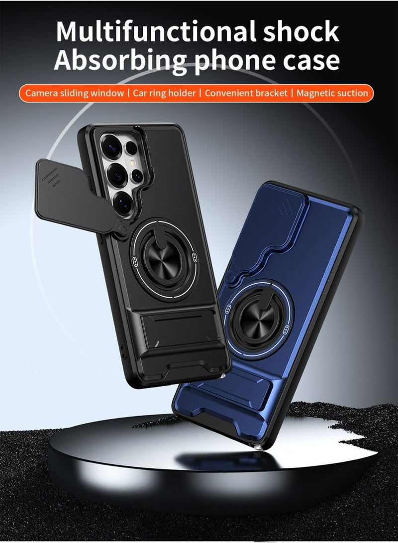 PULUZ Phone Case for Samsung for Galaxy S26 Ultra Multifunctional Phone Case. with Lanyard, 360° Rotating Ring, Bar-style Folding Stand, Sliding Window Lens Protection. Compatible with Car Mounts. It Provides All-around. - Image 4