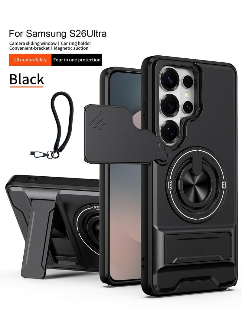 PULUZ Phone Case for Samsung for Galaxy S26 Ultra Multifunctional Phone Case. with Lanyard, 360° Rotating Ring, Bar-style Folding Stand, Sliding Window Lens Protection. Compatible with Car Mounts. It Provides All-around. - Image 1