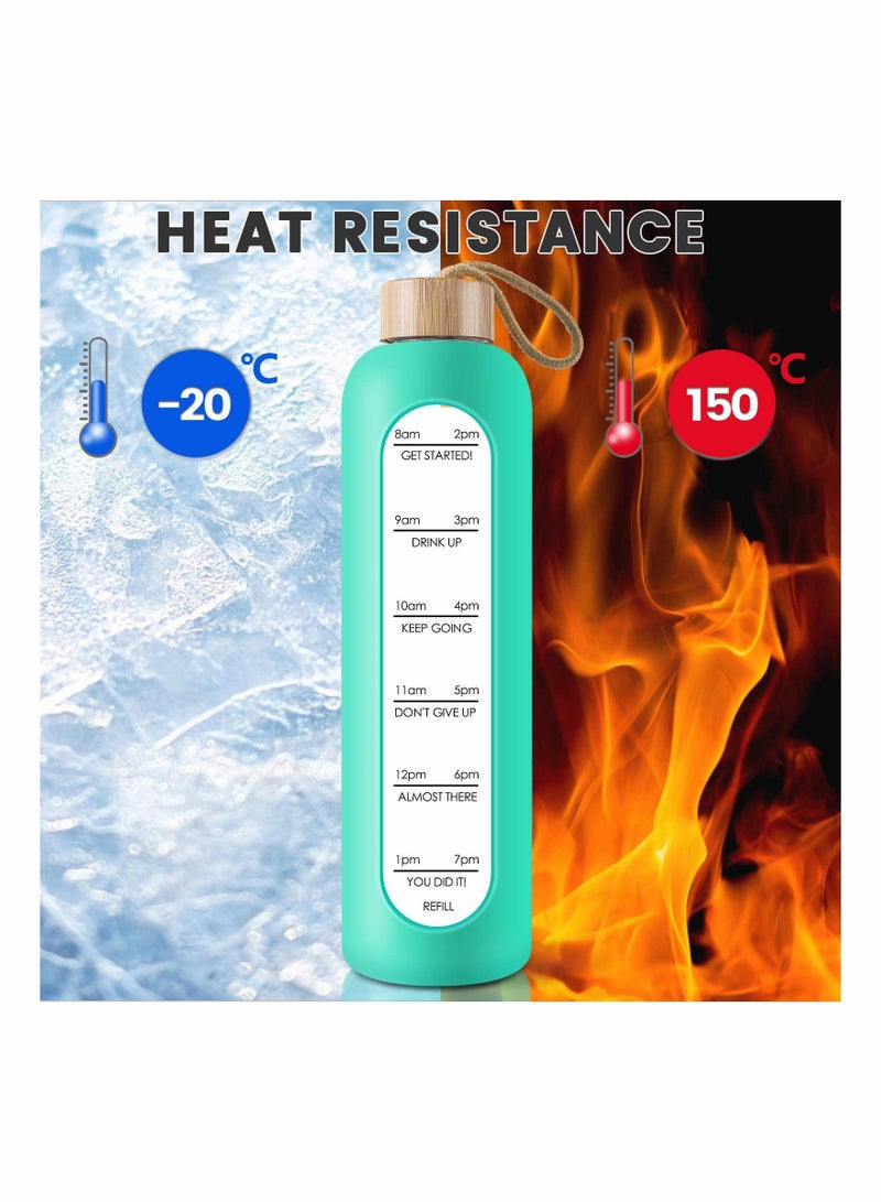 SYOSI Glass Water Bottle with Time Marker Reminder Quotes, Leak Proof Reusable BPA Free Motivational Water Bottles with Silicone Sleeve and Bamboo Lid 32 Oz - Image 5